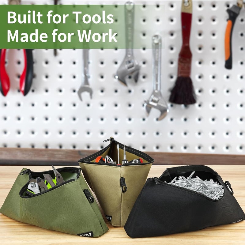 Coidea 3 Pack Premium Tool Pouches Zipper Bag, Small Tools Bags with Carabiner, Heavy Duty Flat Bottom Utility Multipurpose Storage Organizer Bag for Tool, Stationary, Pencil - Image 5